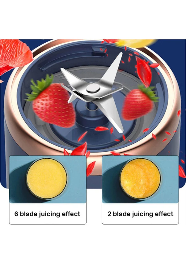 Bilişim Burada BLD-51 6 Bıçaklı Taşınabilir Usb Smoothie Blender Kablosuz Meyve Sıkacağı Pembe